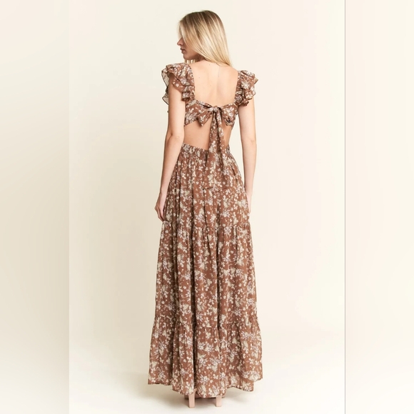 Romantic Brown Floral Maxi Dress | Garden Party & Wedding Guest Ready - Picture 2 of 9